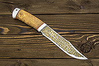 Нож Акела (95Х18, Карельская берёза, Алюминий, Золочение клинка)