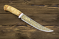 Нож Бивень (95Х18, Карельская берёза, Алюминий, Золочение клинка)