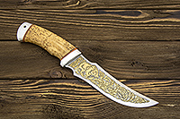 Нож Крюк (95Х18, Карельская берёза, Алюминий, Золочение клинка)