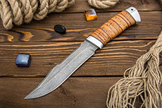 Нож Акела (Дамаск ZDI-1016, Наборная береста, Алюминий)