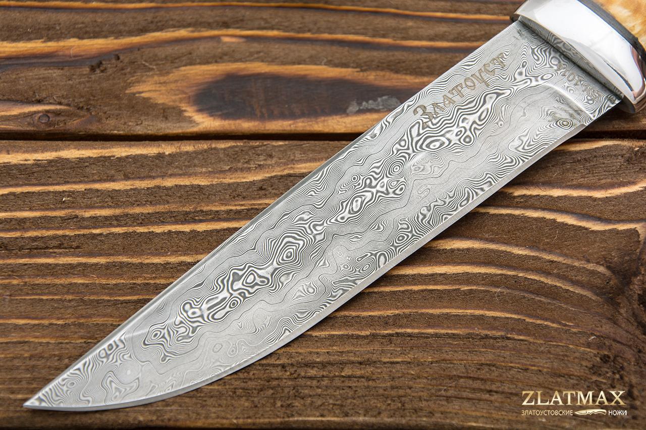 Нож Куница (Дамаск ZDI-1016, Карельская берёза, Алюминий)