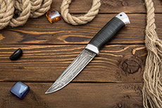 Нож Куница-2 (Литой булат, Наборная кожа, Алюминий)