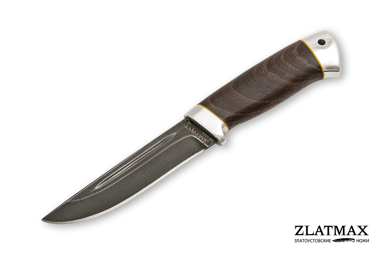 Нож Куница-2 (Дамаск ZDI-1016, Стабилизированный бук, Алюминий)
