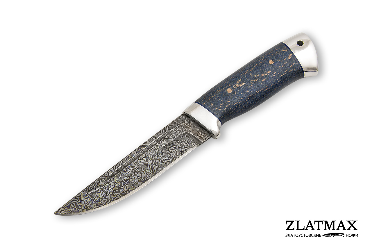 Нож Куница-2 (Дамаск ZDI-1016, Стабилизированная древесина, Алюминий)