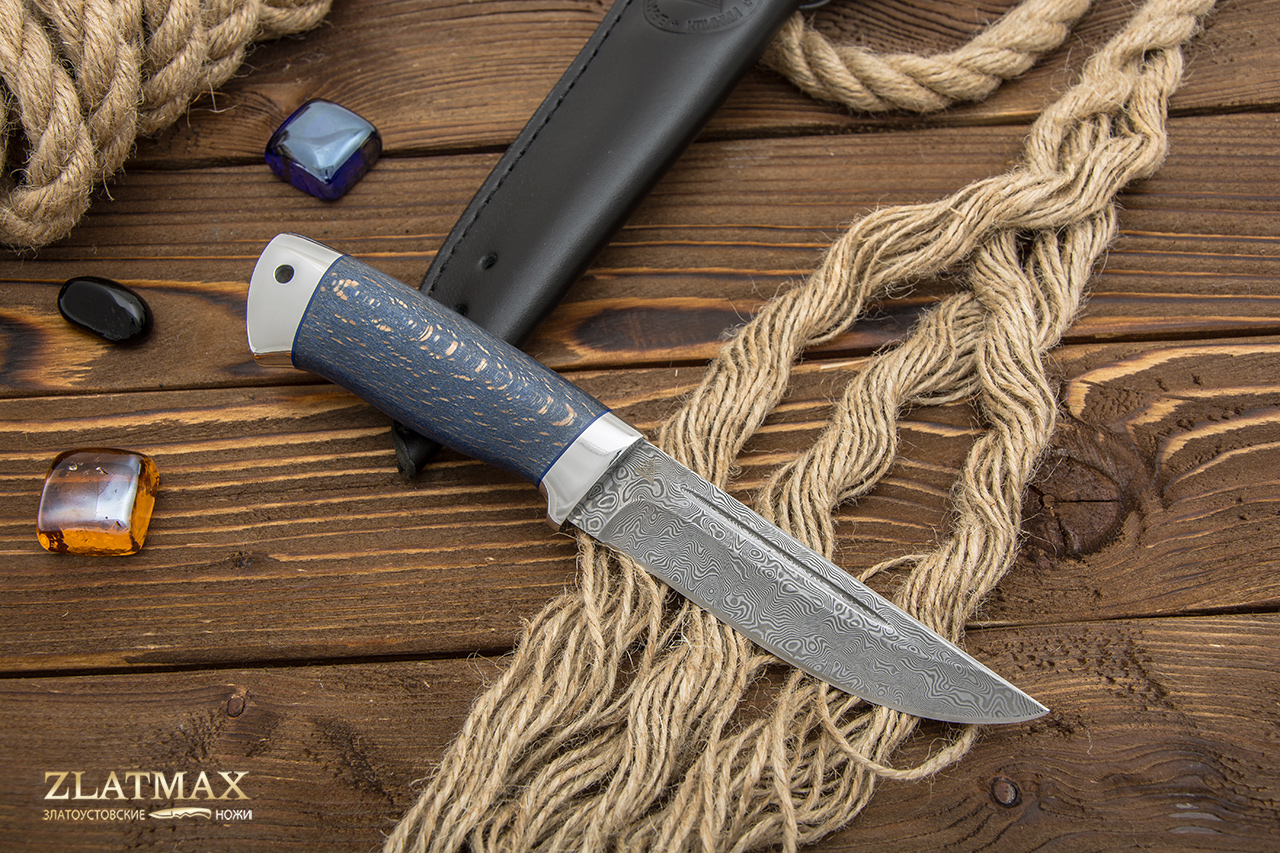 Нож Куница-2 (Дамаск ZDI-1016, Стабилизированная древесина, Алюминий)