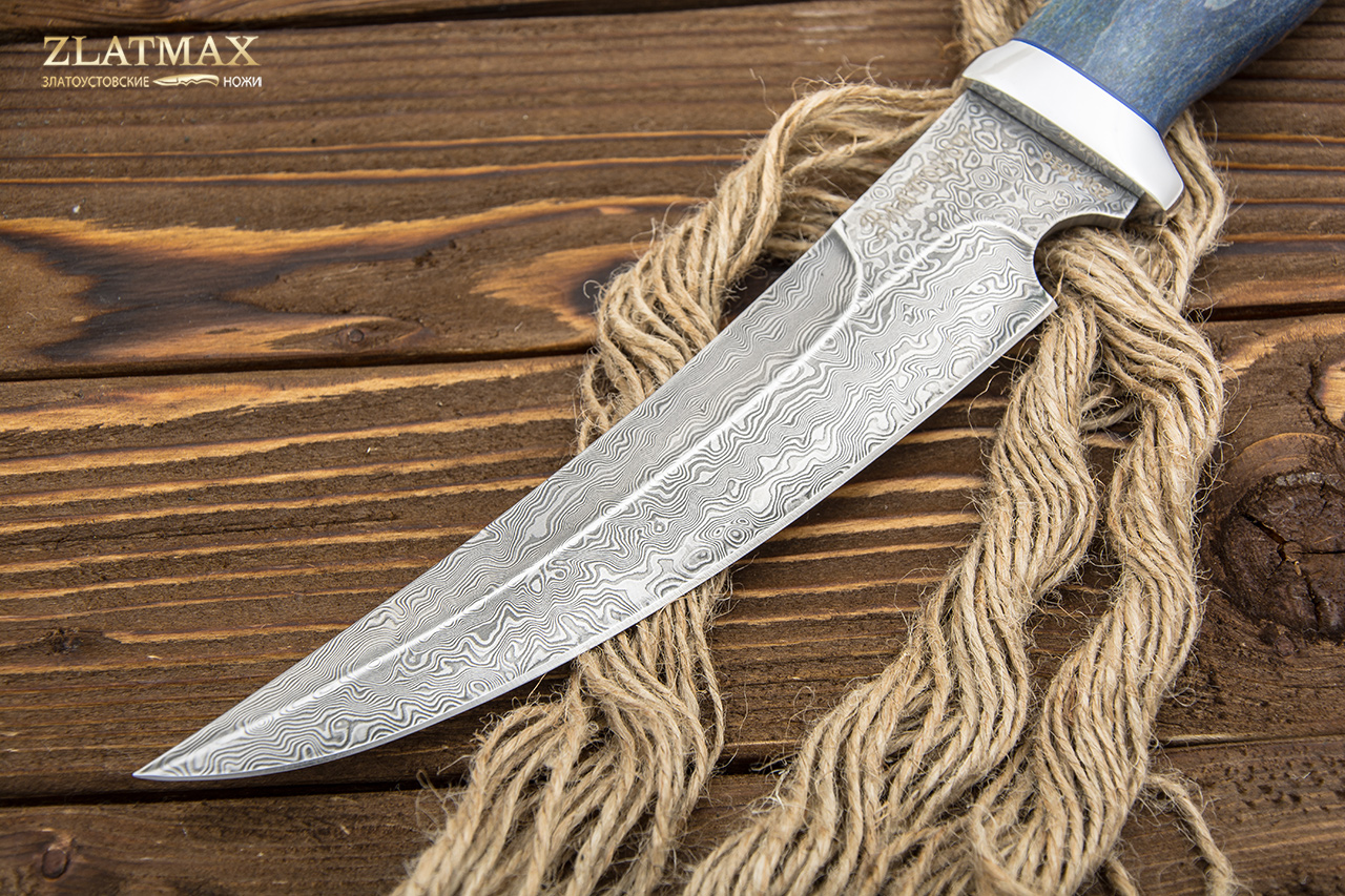 Нож Гюрза (Дамаск ZDI-1016, Стабилизированный бук, Алюминий)