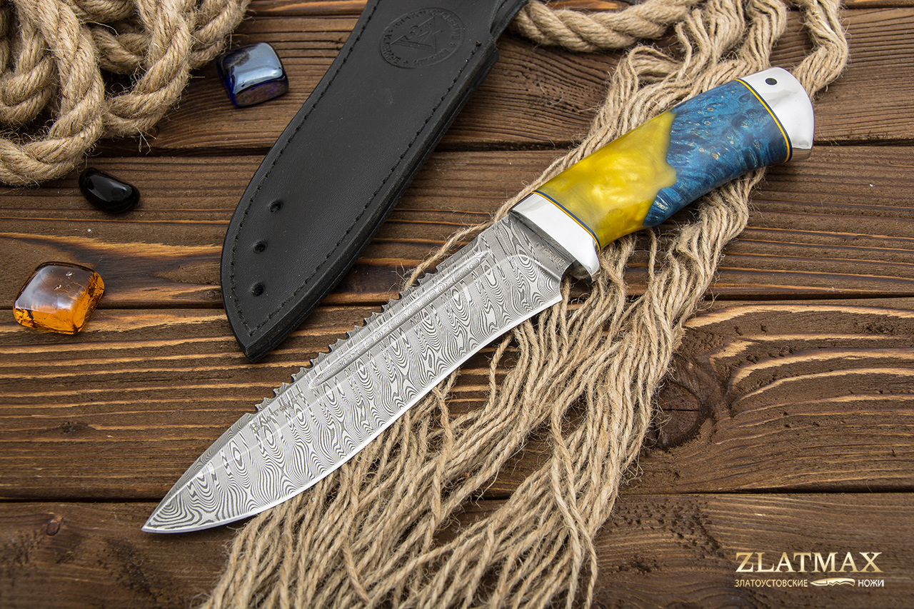 Нож Кондор (Дамаск ZDI-1016, Стабилизированная карельская береза, Алюминий)