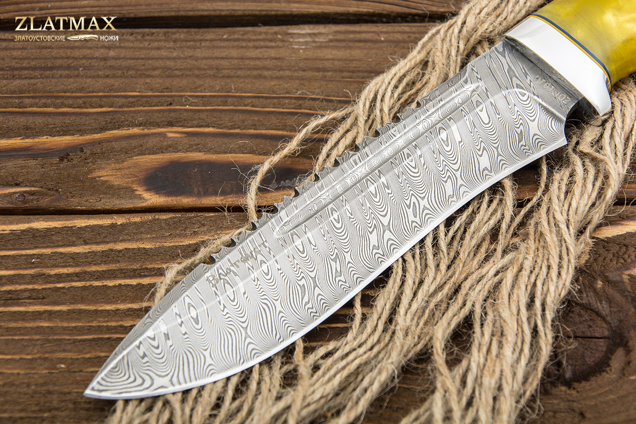 Нож Кондор (Дамаск ZDI-1016, Стабилизированная карельская береза, Алюминий)