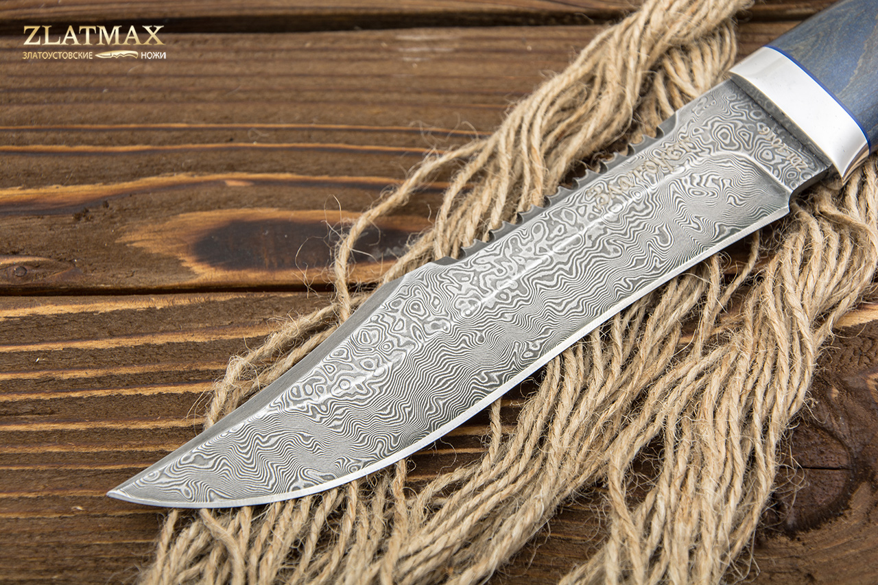 Нож Акела (Дамаск ZDI-1016, Стабилизированный бук, Алюминий)