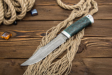 Нож Акела (Дамаск ZDI-1016, Стабилизированная карельская береза, Алюминий)