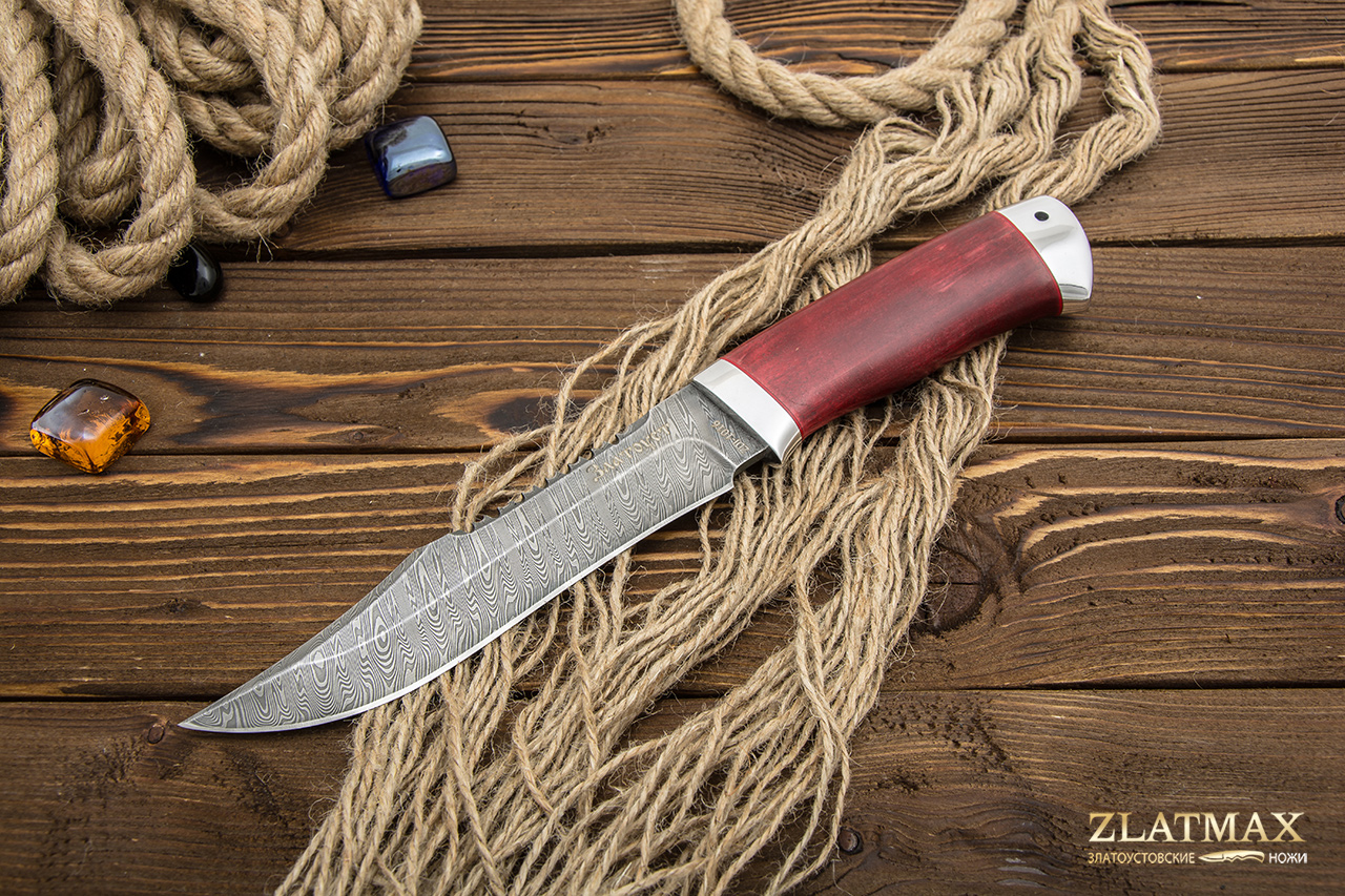Нож Акела (Дамаск ZDI-1016, Стабилизированная древесина, Алюминий)