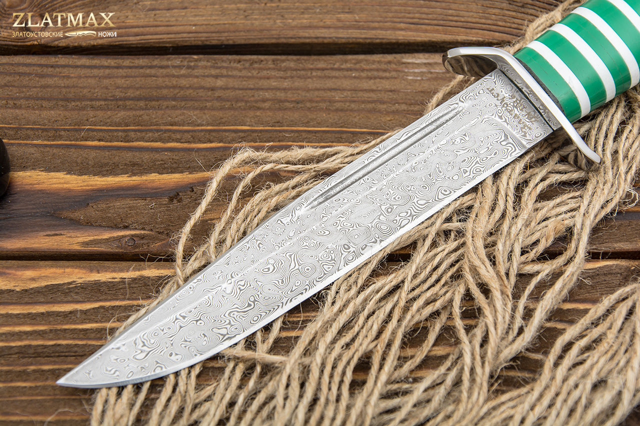Нож Воин Пограничник (Дамаск ZDI-1016, Оргстекло, Нержавеющая сталь, Алюминий)
