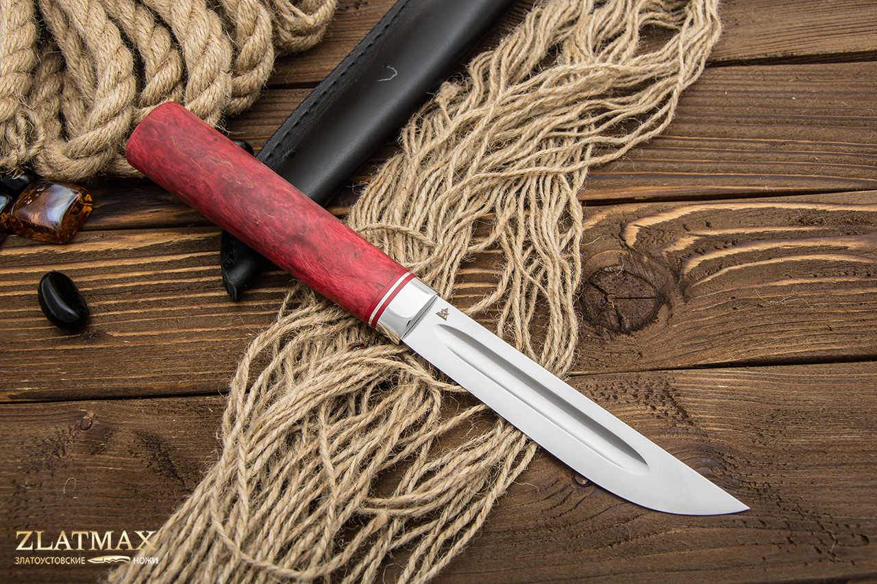 Нож Якут большой (95Х18, Стабилизированная карельская береза, Алюминий)