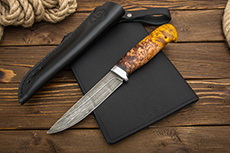 Нож Лесной (Литой булат, Стабилизированная карельская береза, Алюминий)