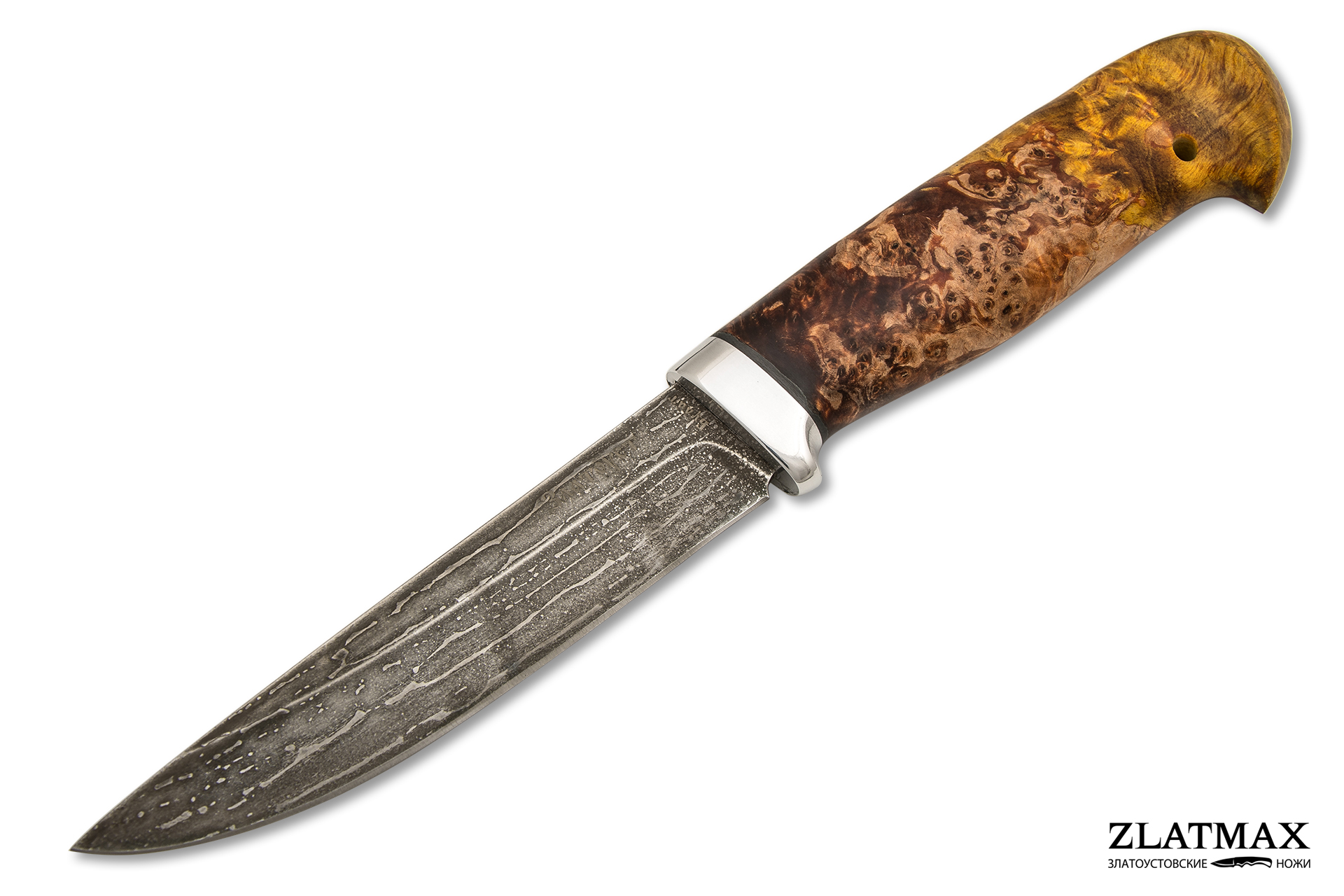 Нож Лесной (Литой булат, Стабилизированная карельская береза, Алюминий) фото-01