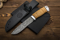 Ножи из стали Х12МФ купить в Москве: Нож Дуплет (Х12МФ, Наборная береста, Алюминий, Авторское травление)