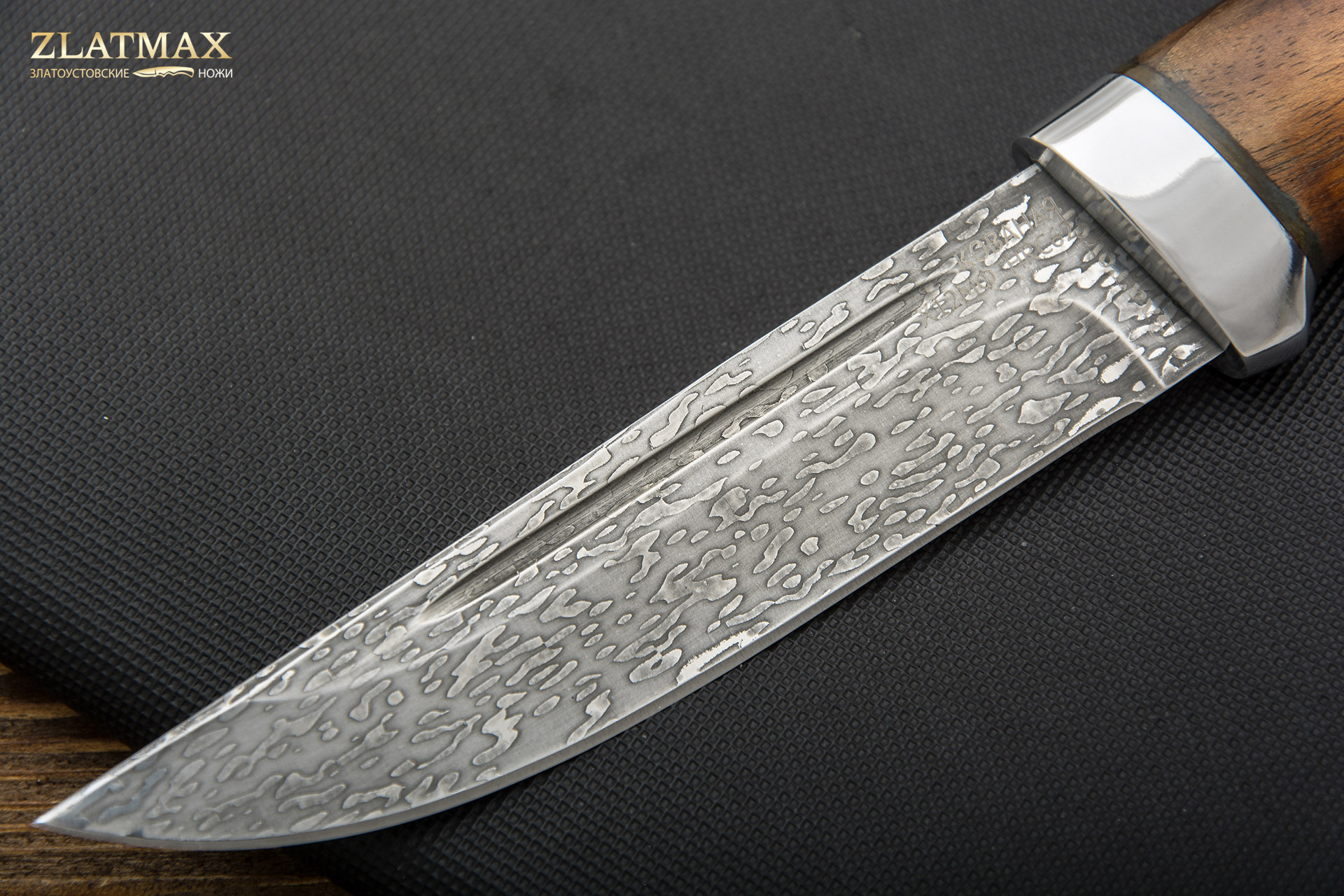 Нож Куница-2 (Х12МФ, Орех, Алюминий, Авторское травление)