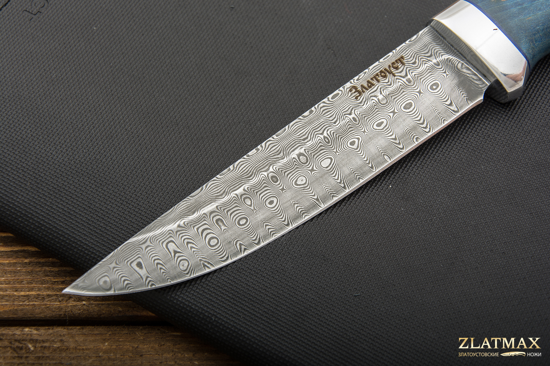 Нож Лесной (Дамаск ZDI-1016, Стабилизированный бук, Алюминий)