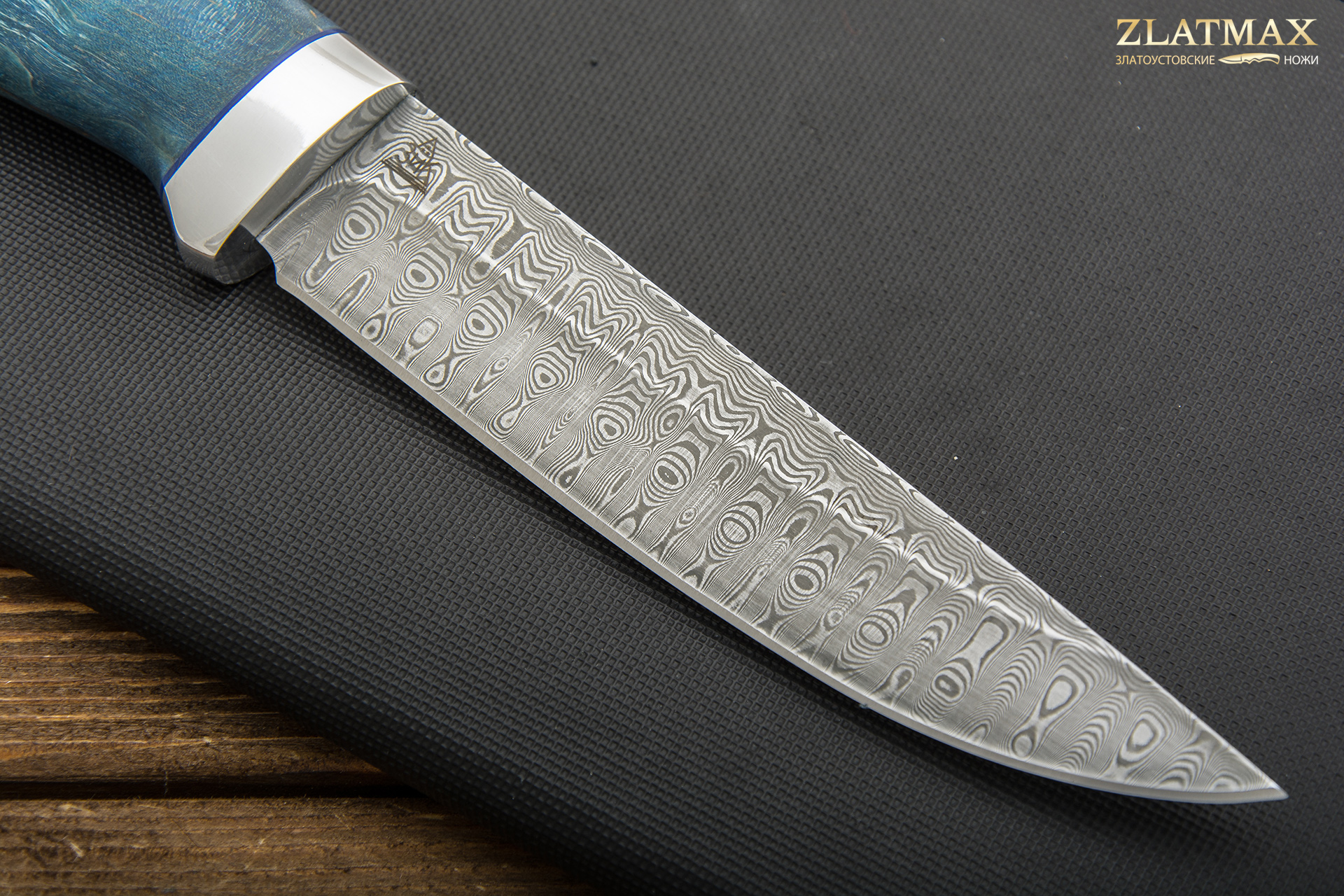 Нож Лесной (Дамаск ZDI-1016, Стабилизированный бук, Алюминий)