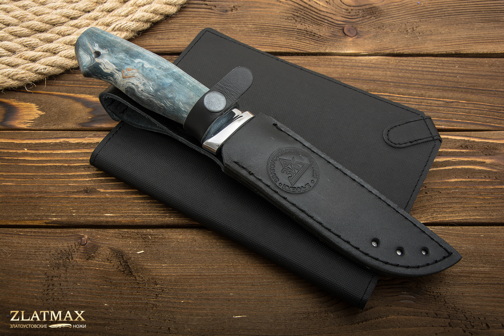 Нож Сайга (Дамаск ZDI-1016, Стабилизированная древесина, Алюминий)