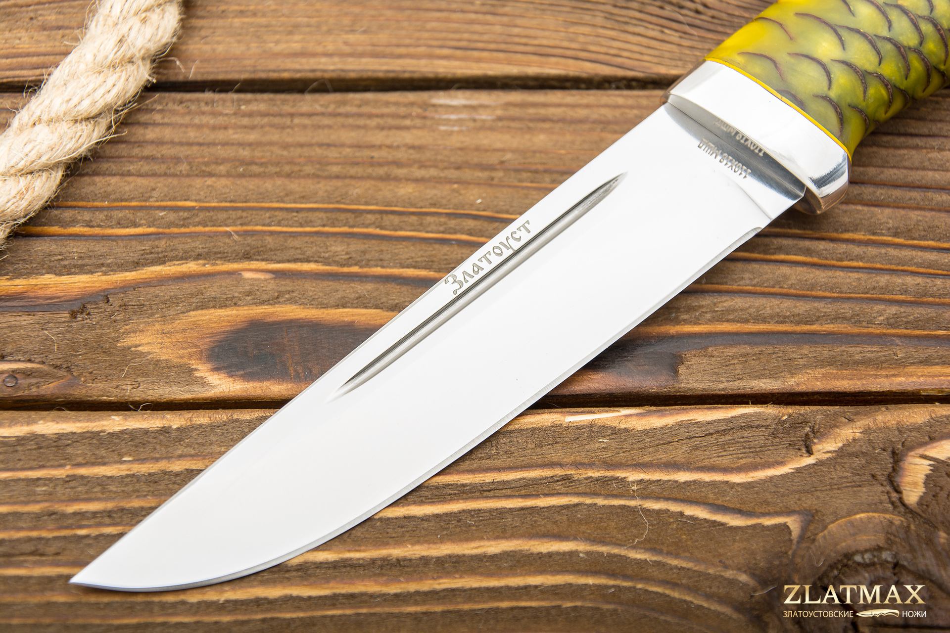 Нож Куница (110Х18М-ШД, Композит шишка жёлтая, Алюминий)