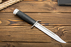 Нож Разведчика (95Х18, Наборная кожа, Нержавеющая сталь, Алюминий)