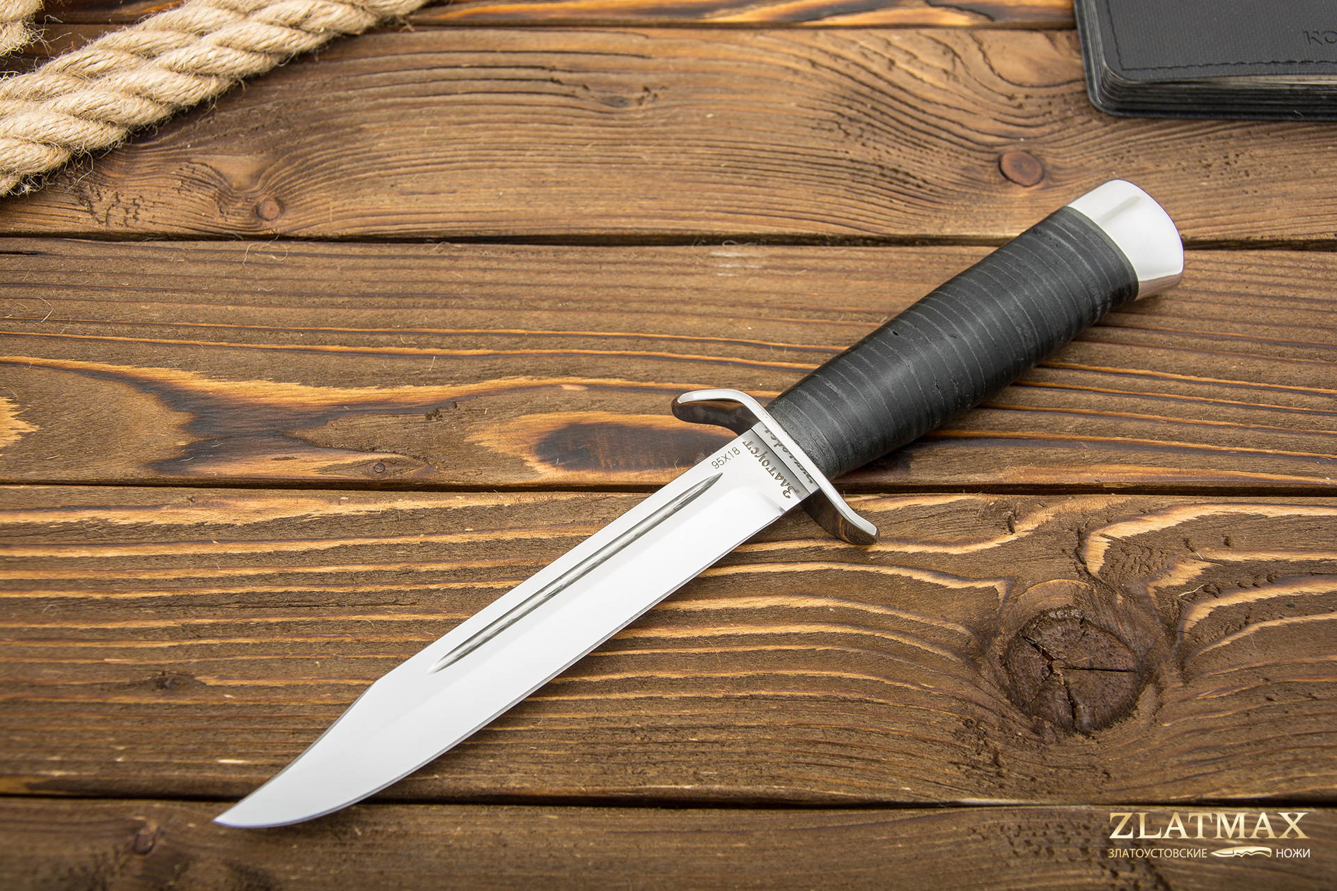 Нож Разведчика (95Х18, Наборная кожа, Нержавеющая сталь, Алюминий)