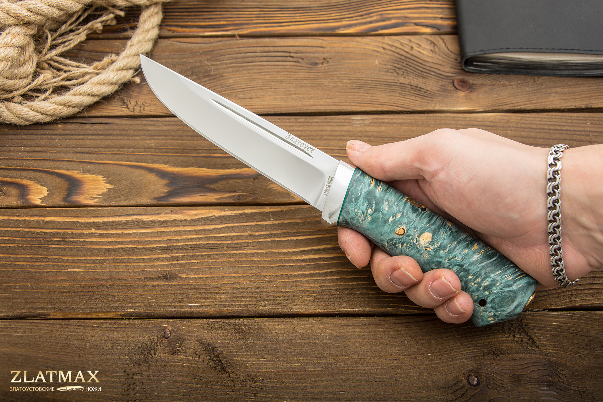 Нож Куница (110Х18М-ШД, Стабилизированная древесина, Алюминий)