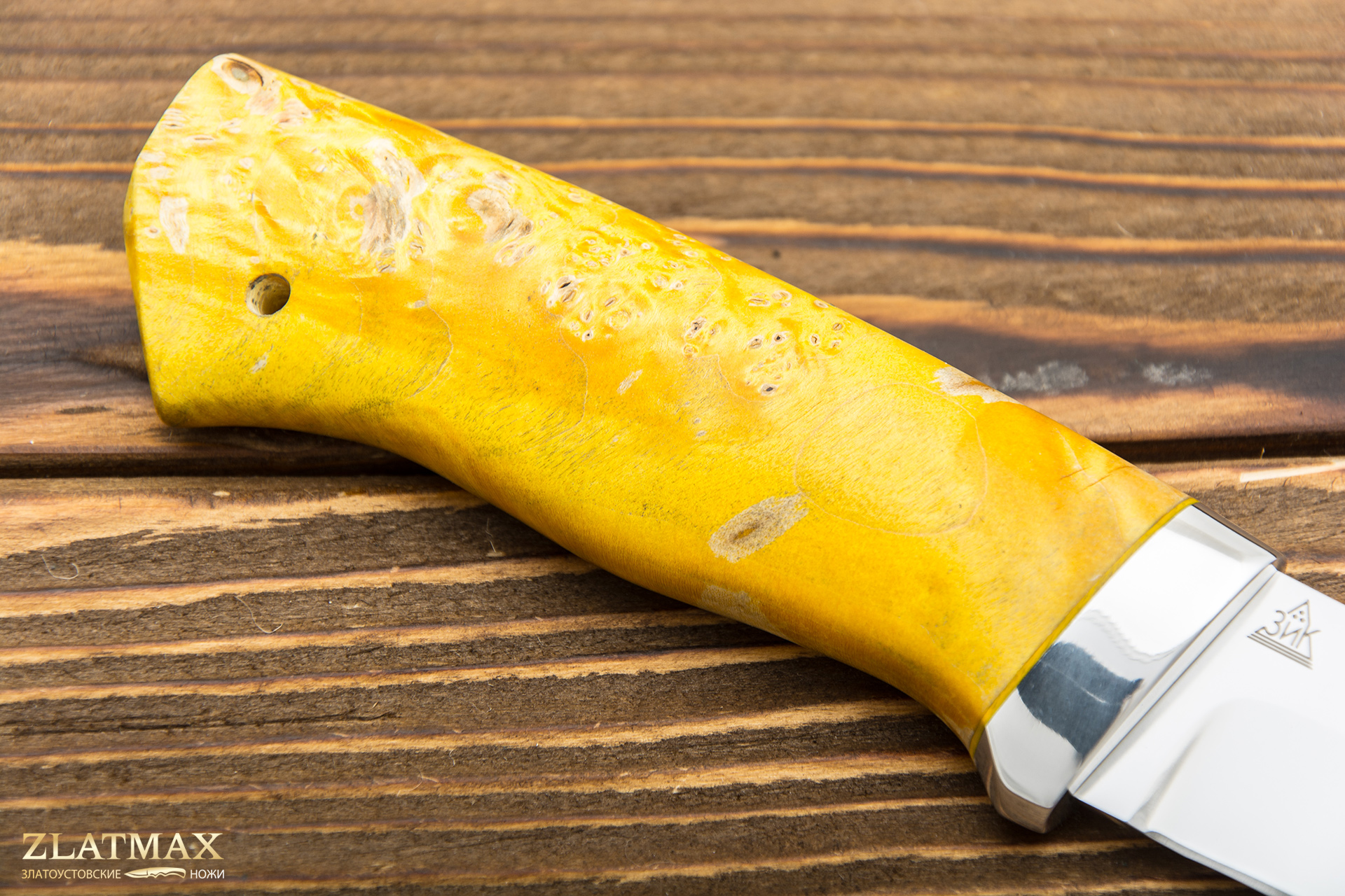 Нож Куница (110Х18М-ШД, Стабилизированный кап клёна жёлтый, Алюминий)