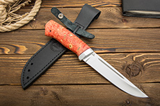 Нож Куница (110Х18М-ШД, Стабилизированный кап клёна Оранжевый, Алюминий)