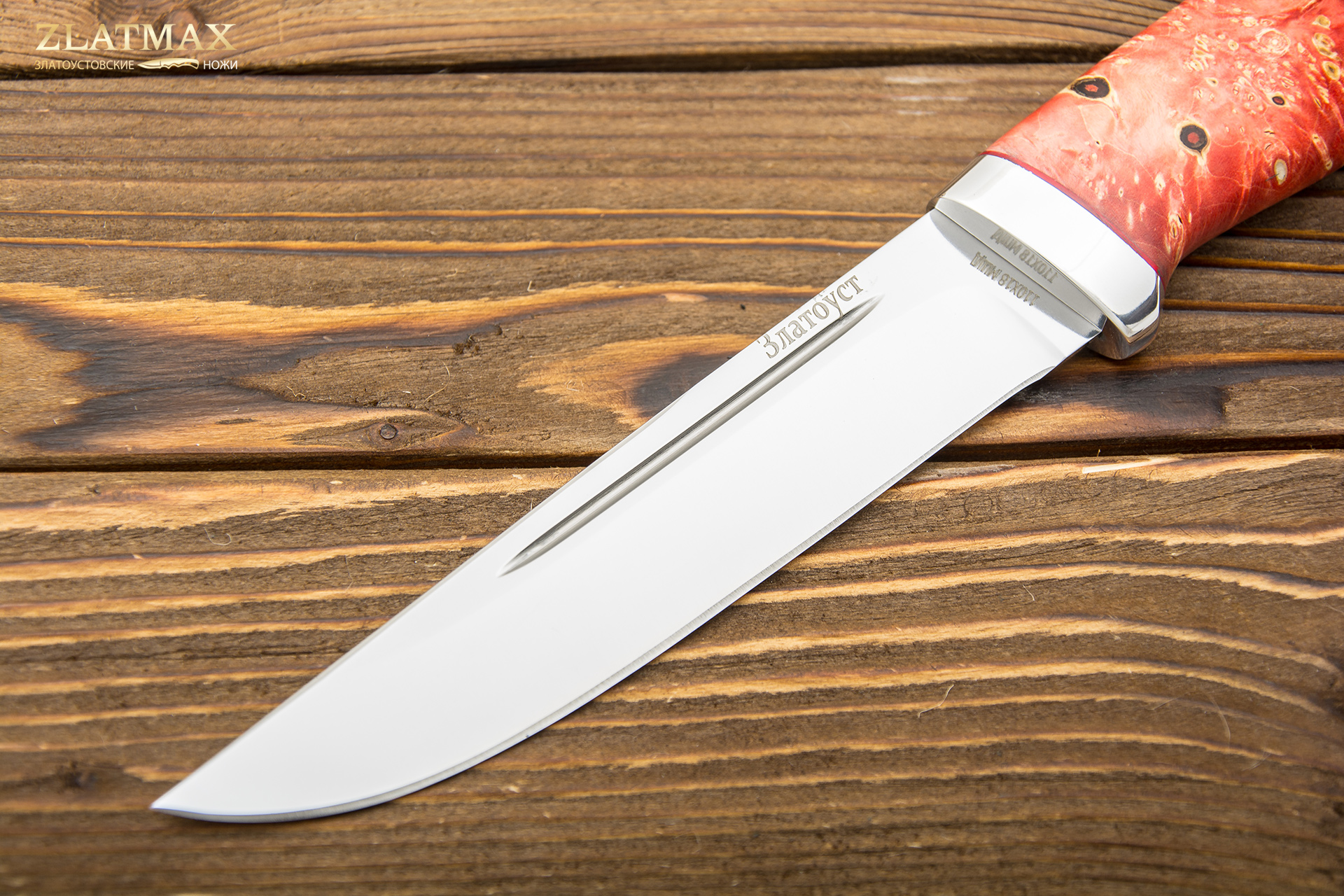 Нож Куница (110Х18М-ШД, Стабилизированный кап клёна Оранжевый, Алюминий)