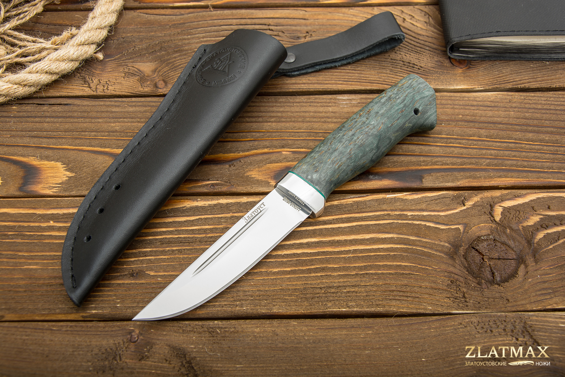 Нож Куница-2 (110Х18М-ШД, Стабилизированная карельская береза зеленая, Алюминий) в Тюмени фото-01