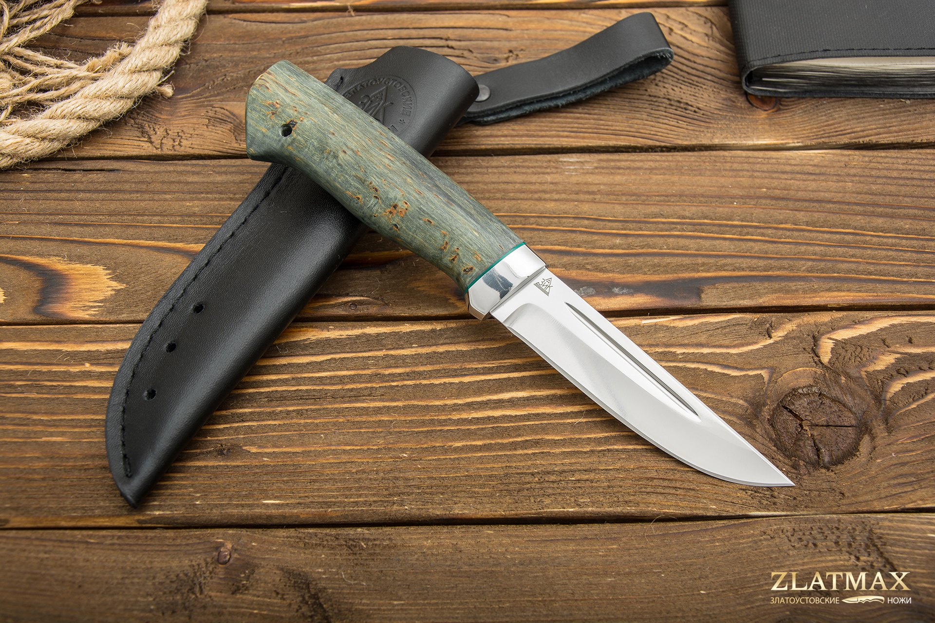 Нож Куница-2 (110Х18М-ШД, Стабилизированная карельская береза зеленая, Алюминий)