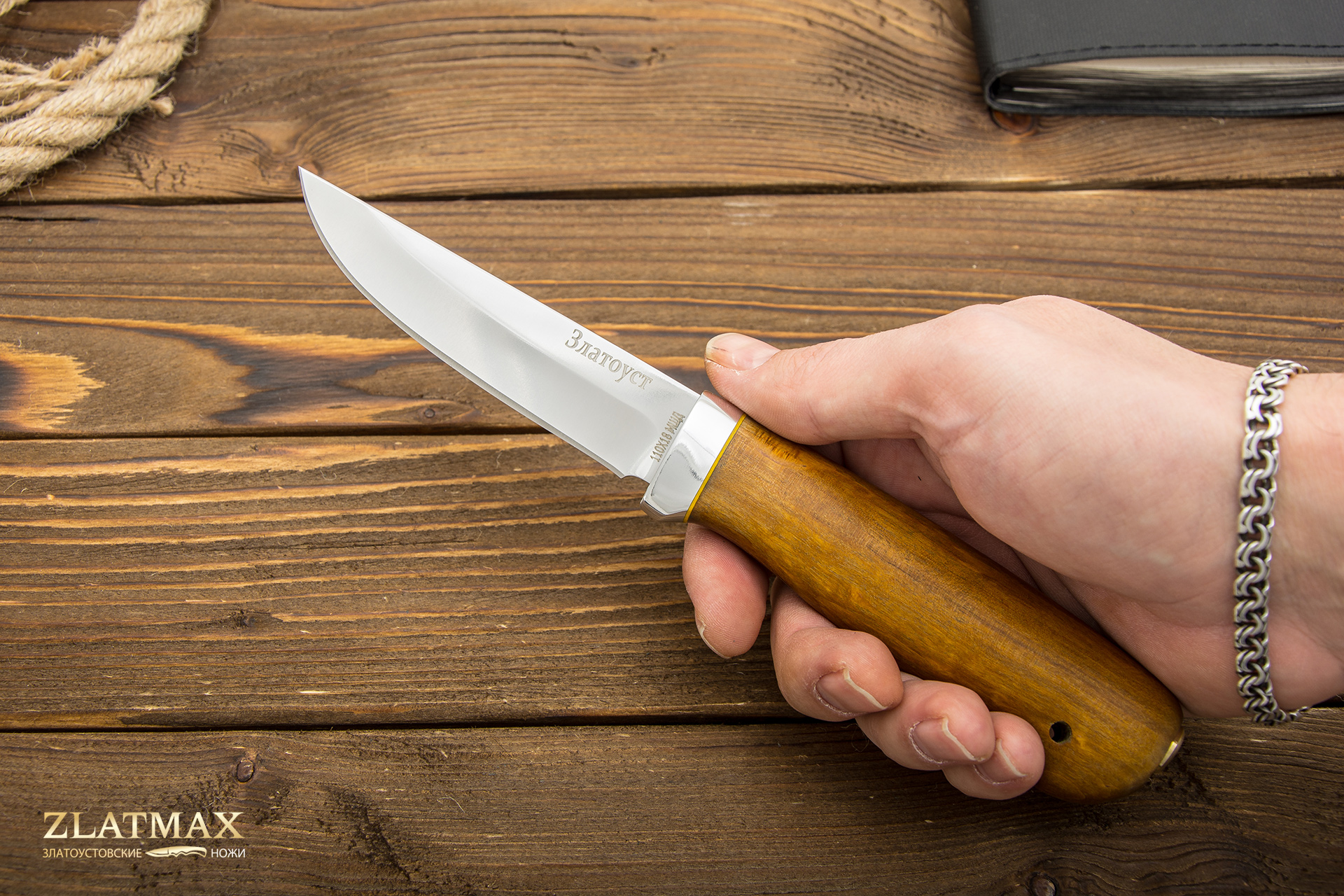 Нож Пустельга 2 (110Х18М-ШД, Стабилизированная карельская береза, Алюминий)