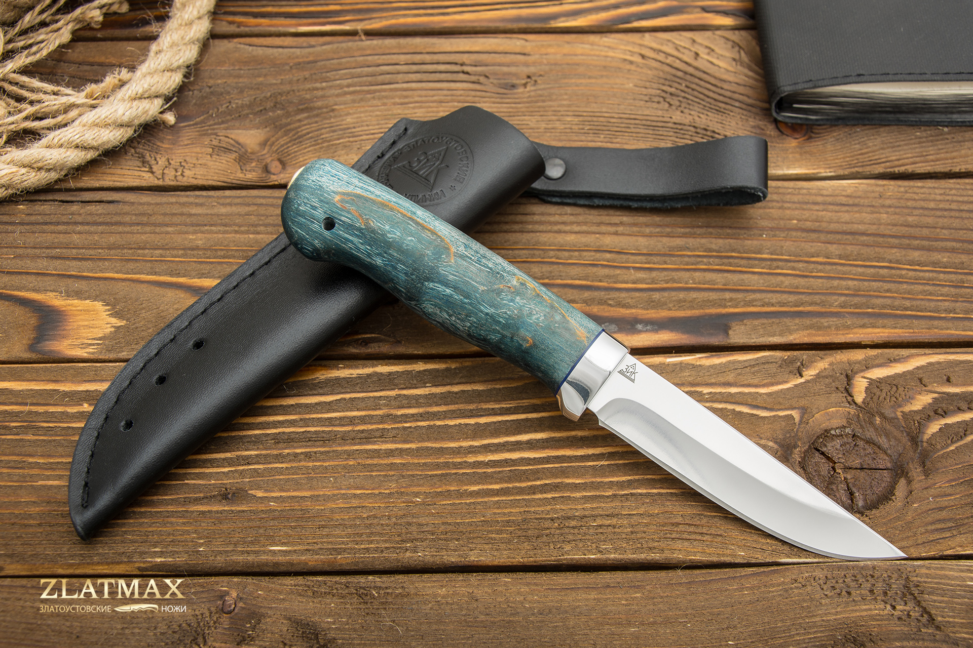 Нож Пустельга 2 (110Х18М-ШД, Стабилизированная карельская береза синяя, Алюминий)