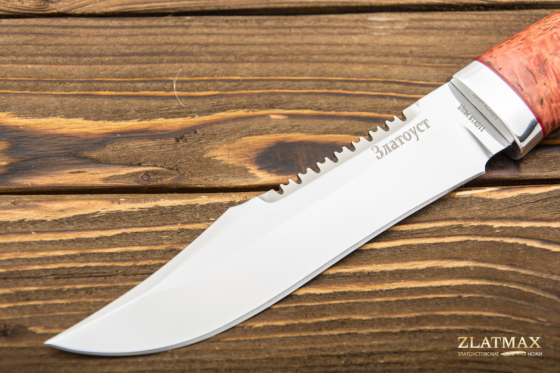 Нож Акела (110Х18М-ШД, Стабилизированная карельская береза, Алюминий)