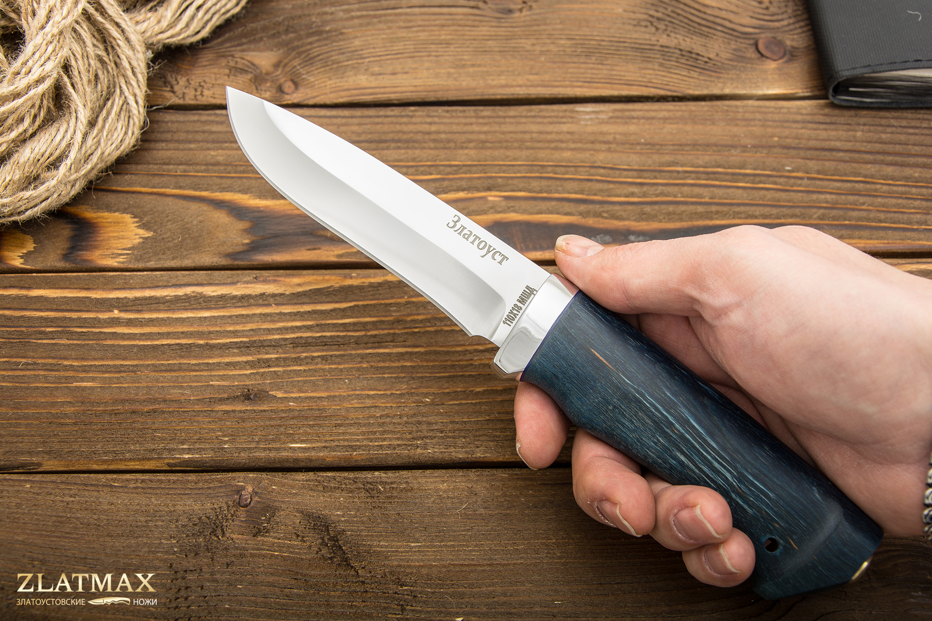 Нож Дуплет 2 (110Х18М-ШД, Стабилизированная карельская береза, Алюминий)
