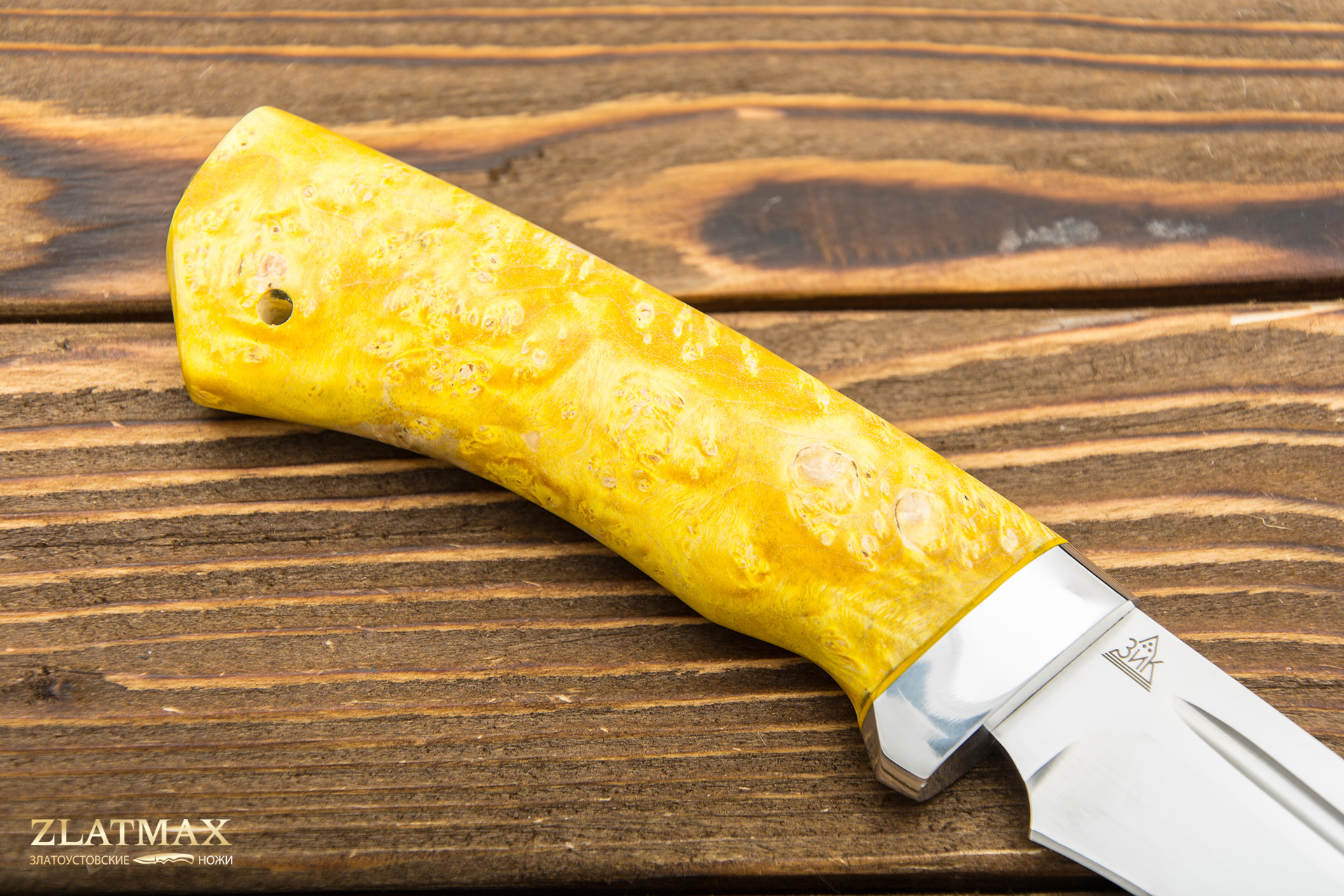 Нож Кондор-2 (110Х18М-ШД, Стабилизированный кап клёна жёлтый, Алюминий)