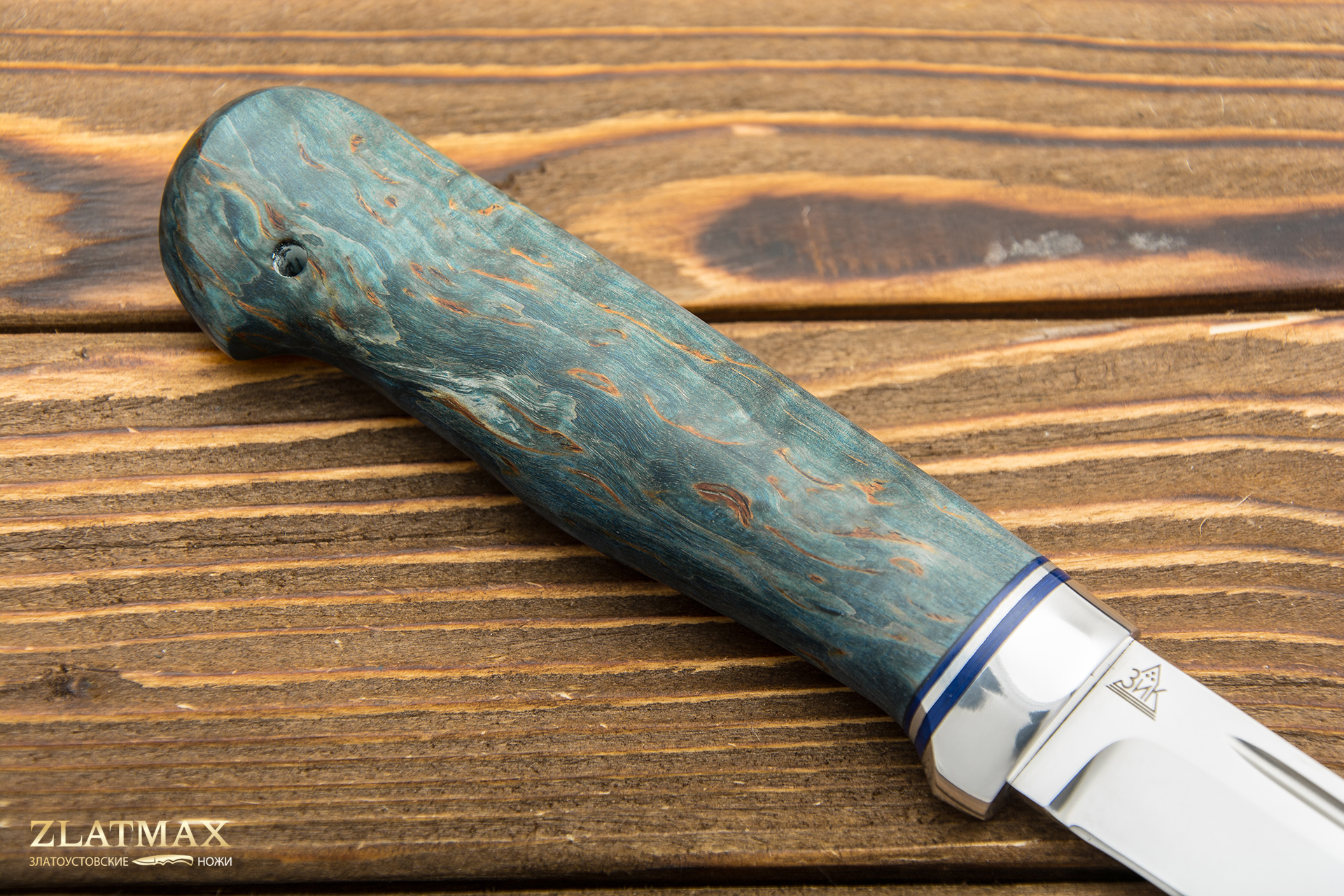 Нож Финка Тайга (110Х18М-ШД, Стабилизированная карельская береза синяя, Алюминий)