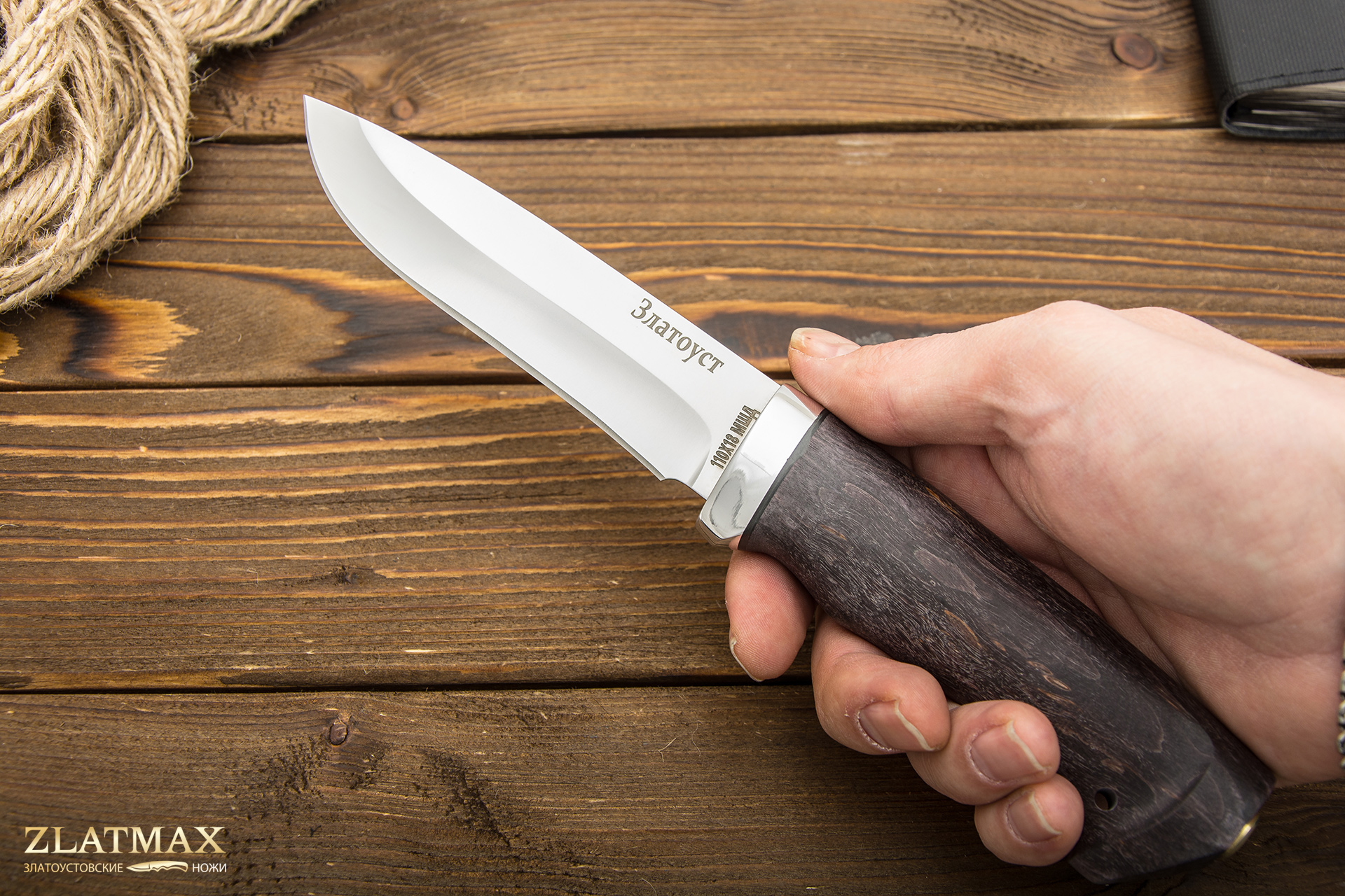 Нож Дуплет 2 (110Х18М-ШД, Стабилизированная карельская береза коричневая, Алюминий)