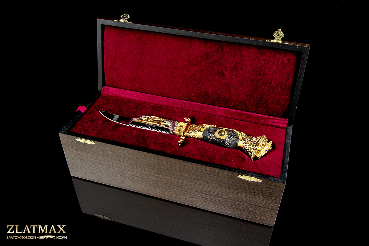 Нож Артыбаш подарочный Златоуст (40Х10С2М, Латунь, Золочение клинка гарды и тыльника)