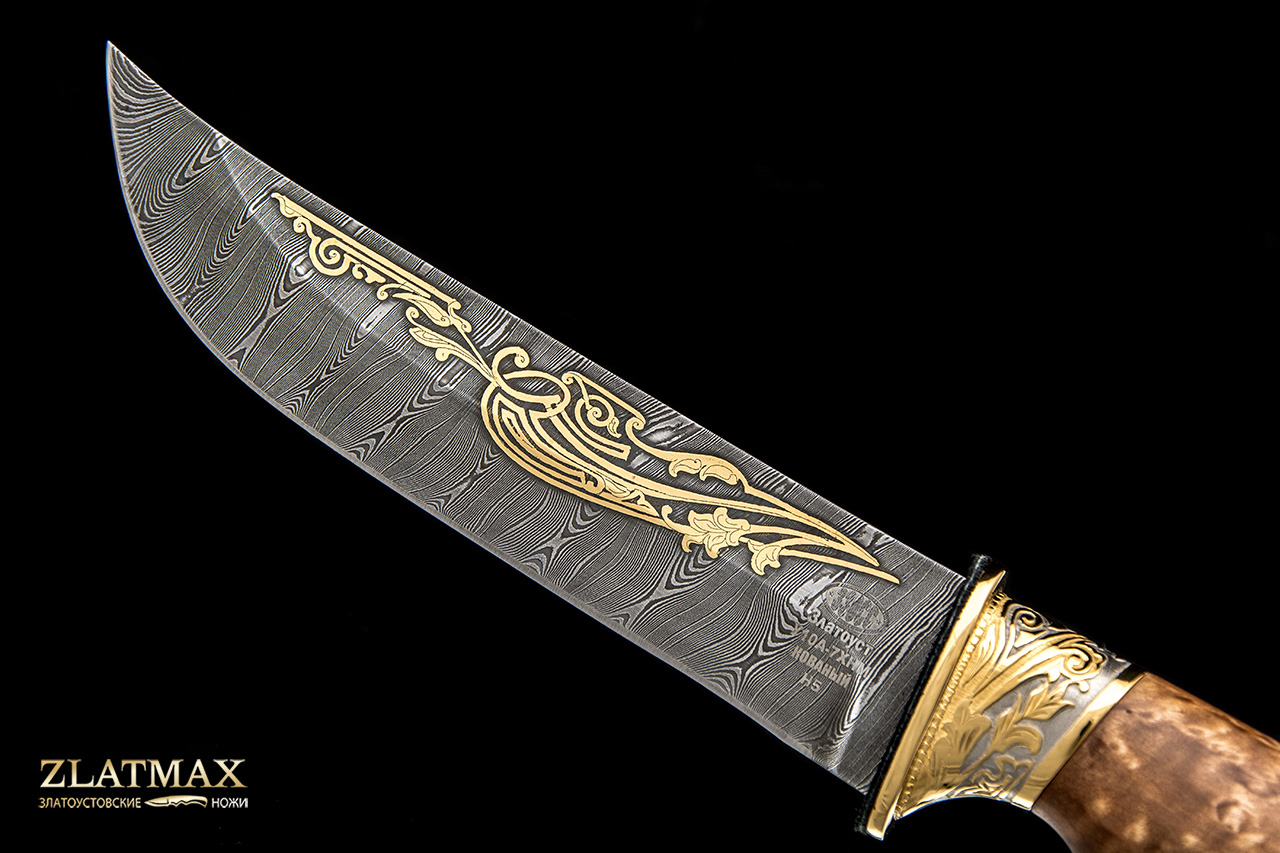 Нож Н5 украшенный (Дамаск, Стабилизированный кап клёна)