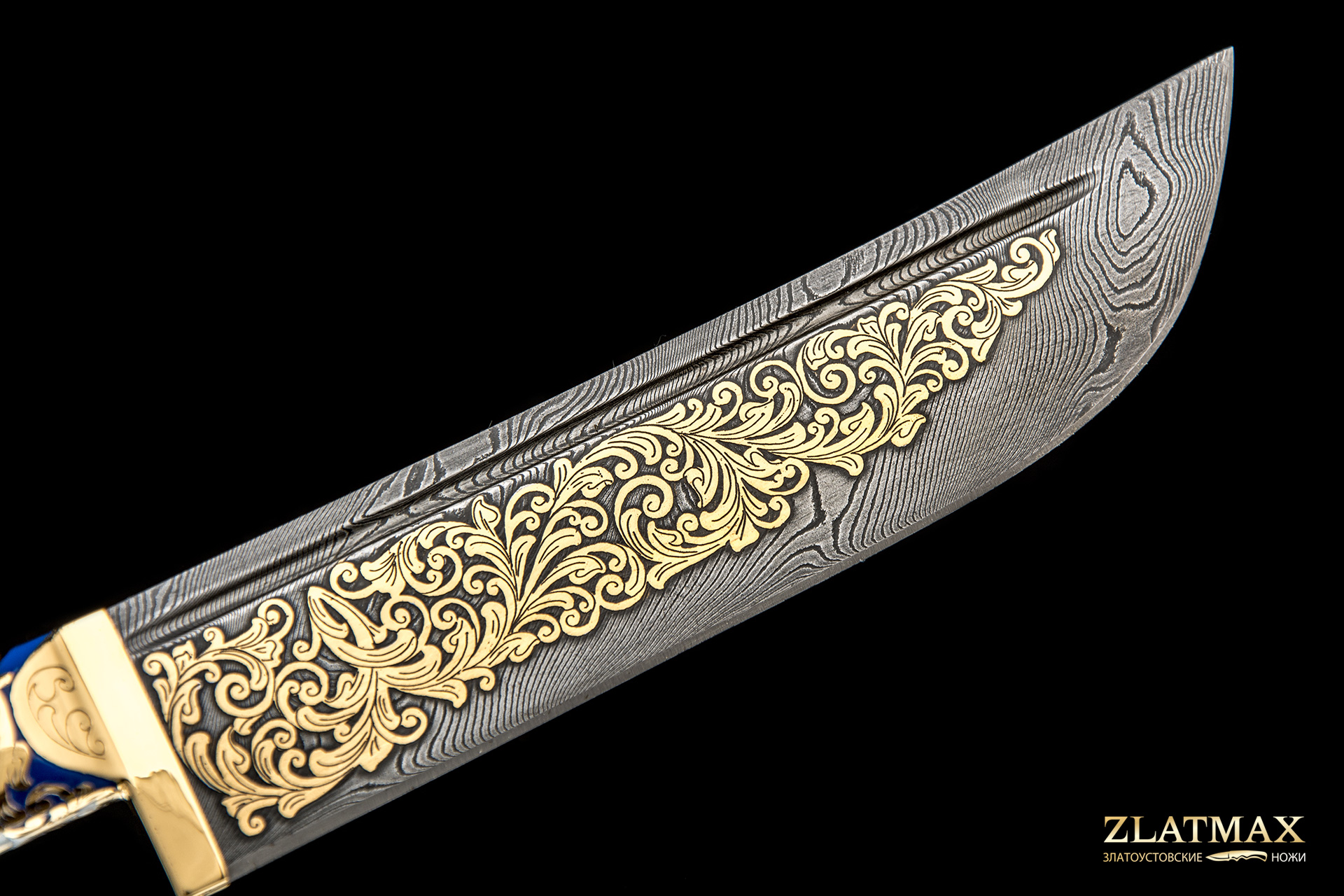 Нож Пчак подарочный (Дамаск, Золочение клинка гарды и тыльника)