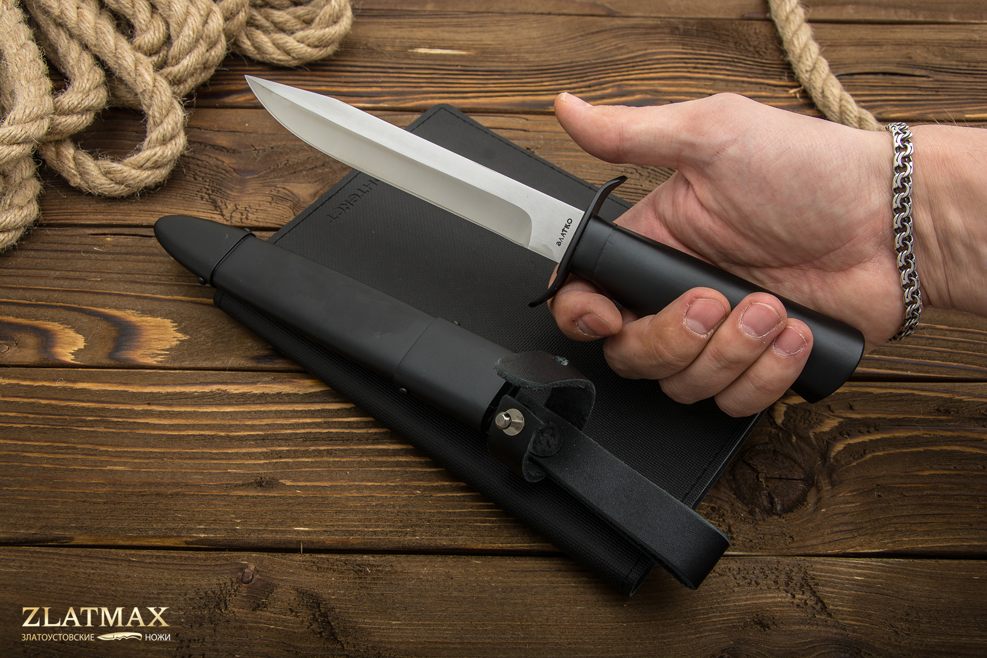 Нож Офицерский Чёрный-ДН (100Х13М, Орех + полимерное покрытие, Металлический)
