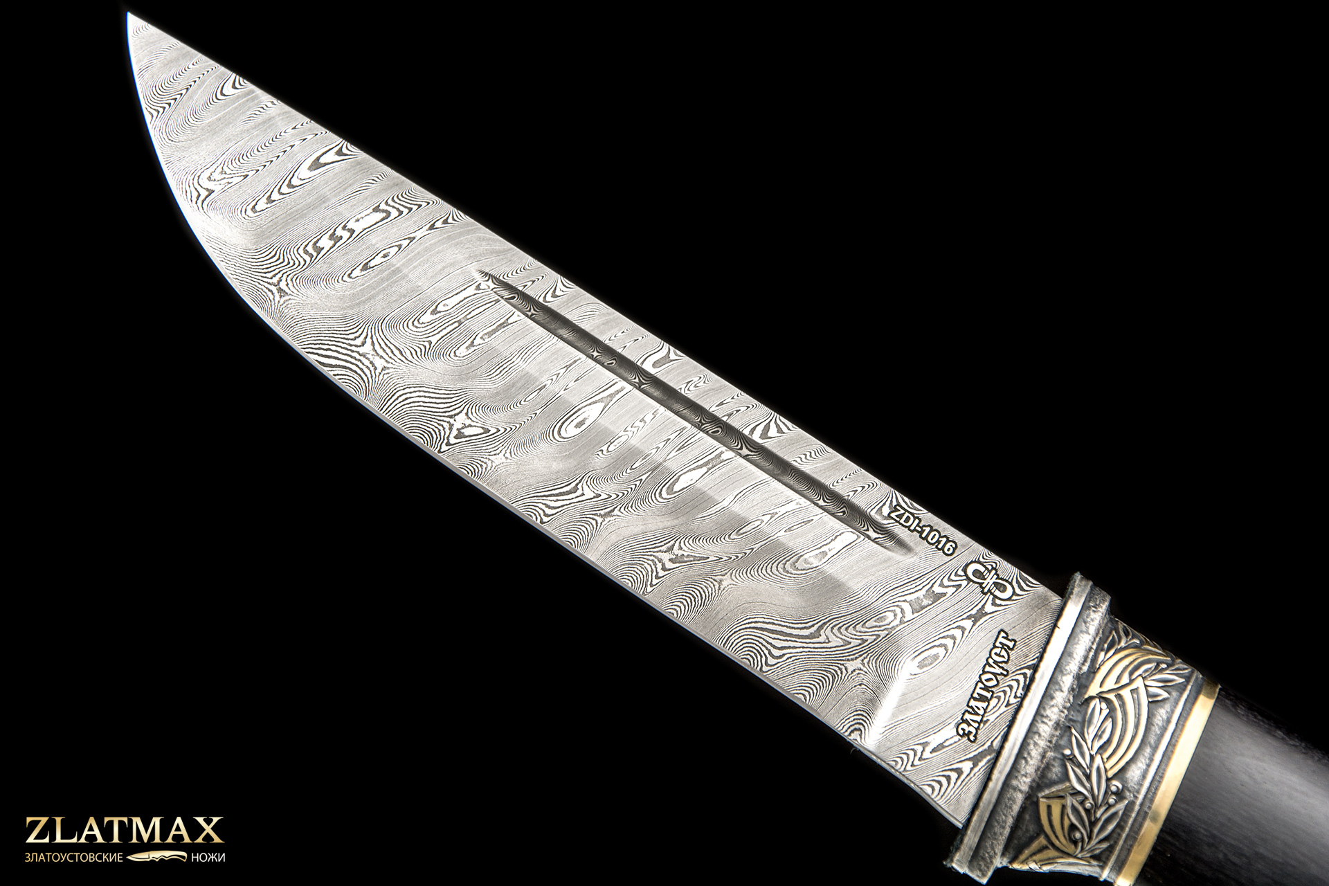 Нож Бекас украшенный «Za Победу!» (Дамаск ZDI-1016, Граб, Латунь, Золочение гарды и тыльника)