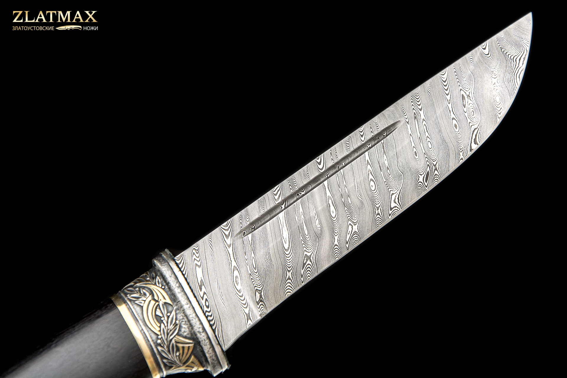 Нож Бекас украшенный «Za Победу!» (Дамаск ZDI-1016, Граб, Латунь, Золочение гарды и тыльника)