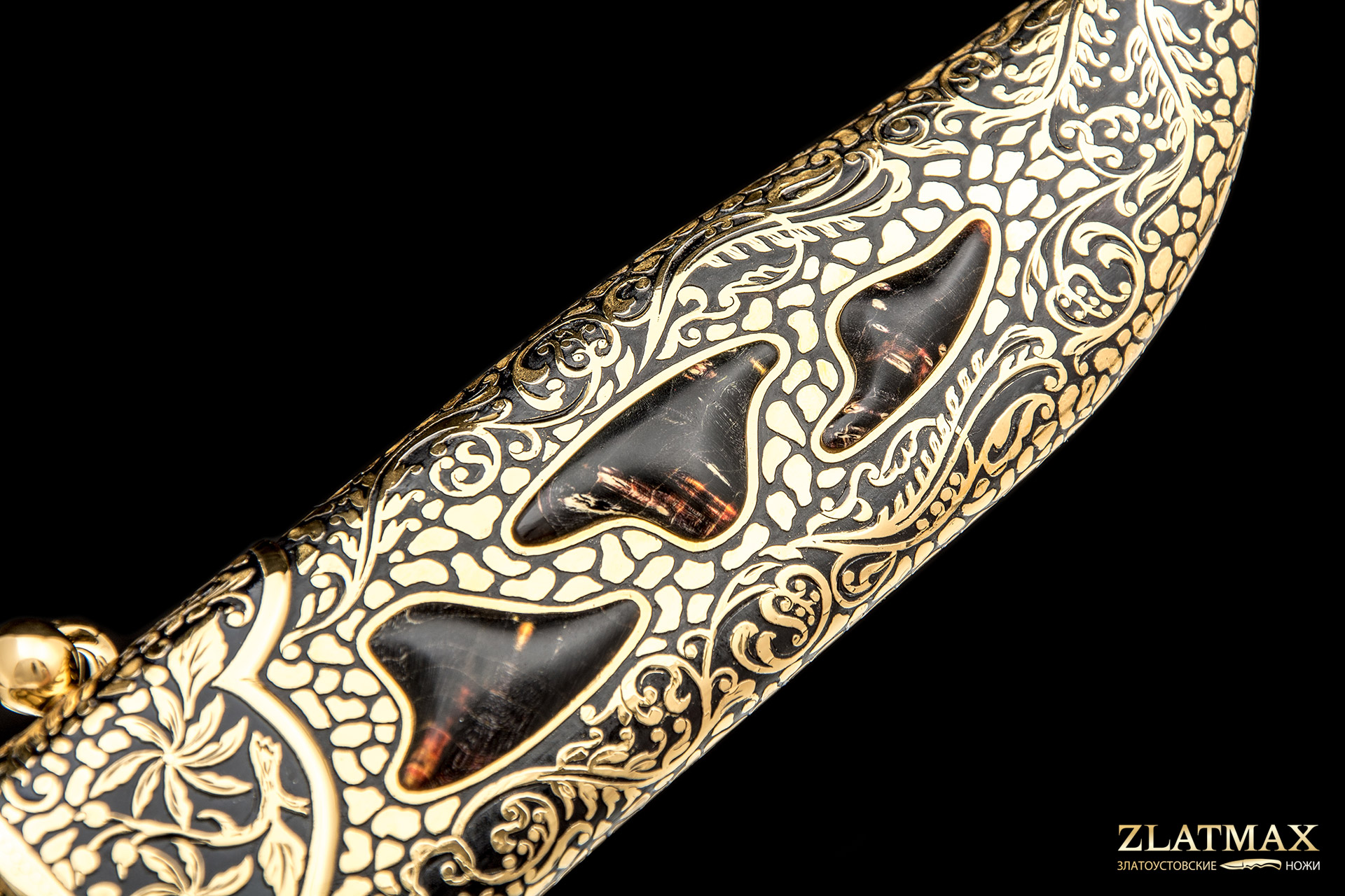 Нож Н7 подарочный «Каменная река» (Дамаск У10А-7ХНМ, Композит, Литьё, Золочение клинка гарды и тыльника)