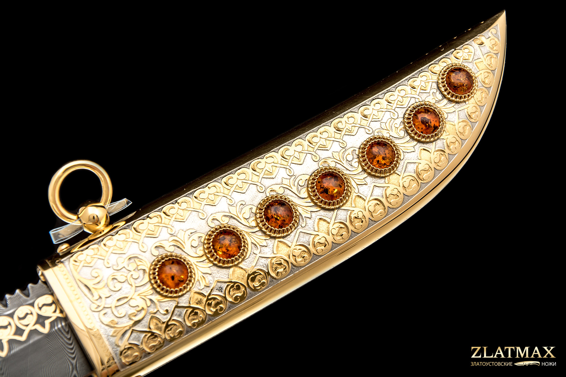 Нож Н69 подарочный «Степное золото» (Дамаск У10А-7ХНМ, Композит, Литьё, Золочение клинка гарды и тыльника)