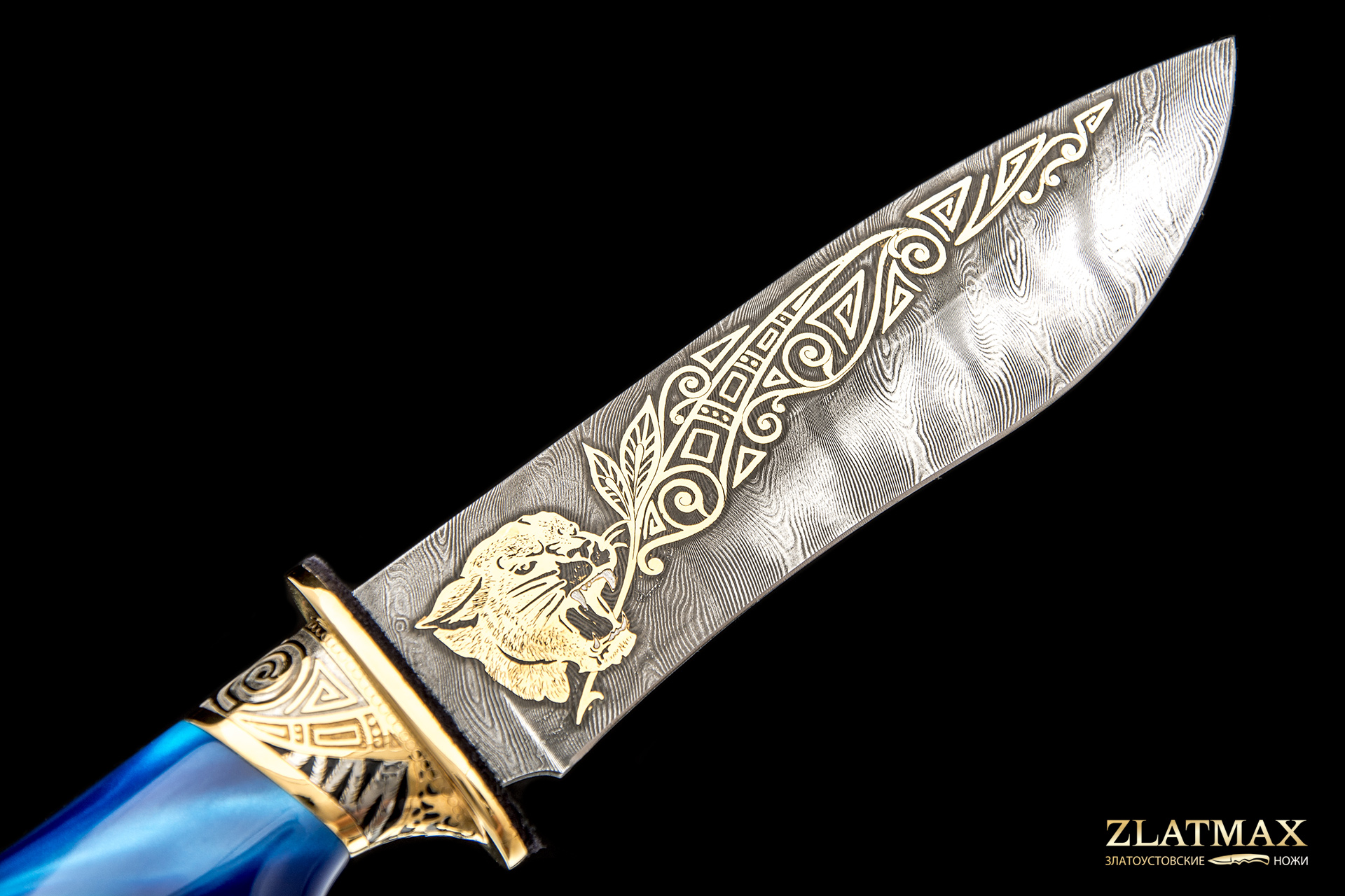 Нож Н6 подарочный «Пантера» (Дамаск У10А-7ХНМ, Композит, Литьё, Золочение клинка гарды и тыльника)