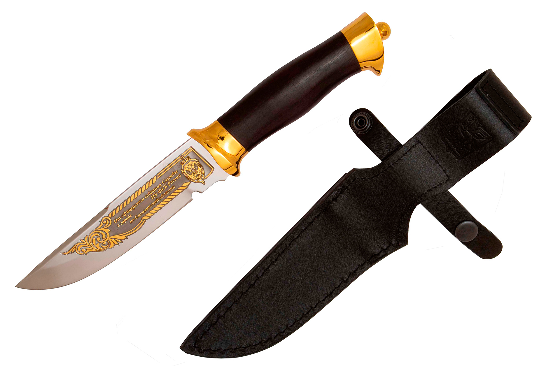 Нож ФСБ (40Х10С2М, Граб, Латунь, Золочение)